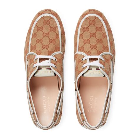 gucci boat shoes white|gg leather canvas boat shoes.